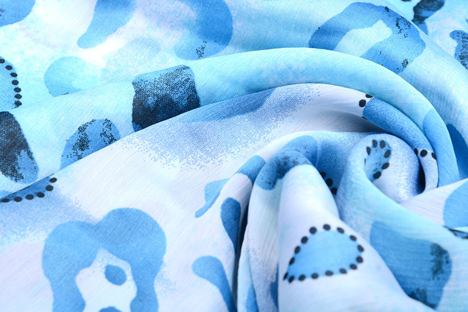 Chiffon Bedrukt Panterprint Watercolor Aqua