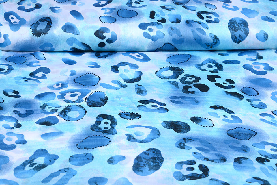 Chiffon Bedrukt Panterprint Watercolor Aqua