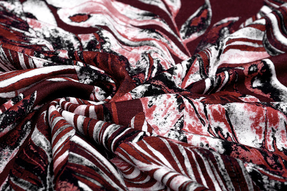 Viscose Jersey Digitaal Bladeren Bordeaux