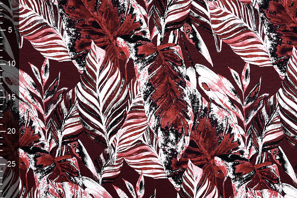 Viscose Jersey Digitaal Bladeren Bordeaux