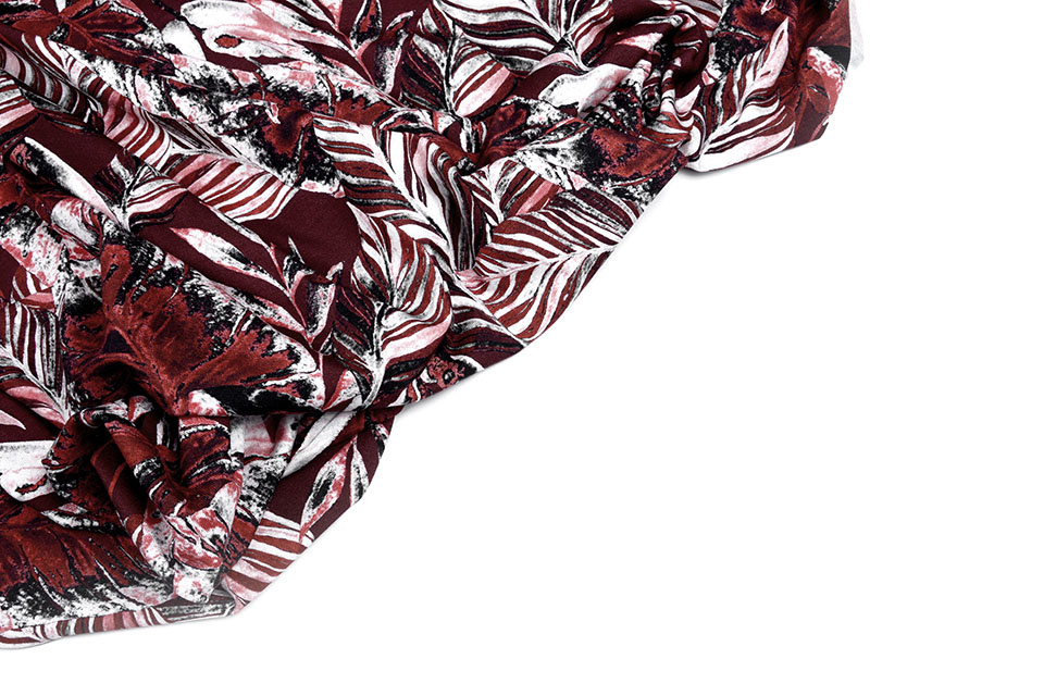 Viscose Jersey Digitaal Bladeren Bordeaux