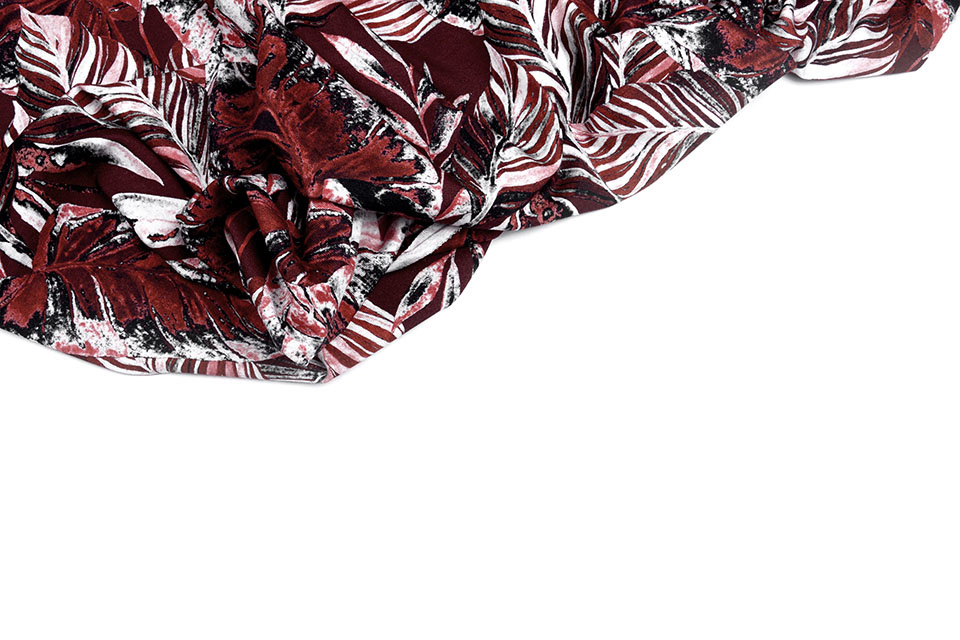 Viscose Jersey Digitaal Bladeren Bordeaux
