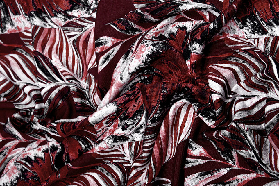 Viscose Jersey Digitaal Bladeren Bordeaux