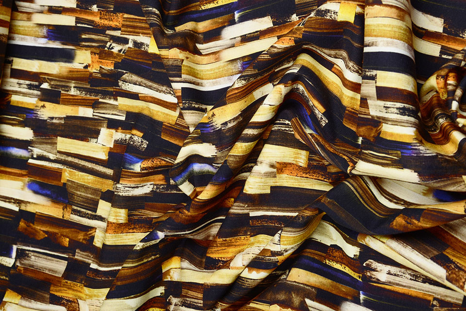 Cotton Jersey Digitaal Ink Textuur Brique Oker