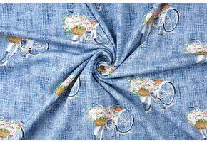 Digitaldruck Blumenfahrrad Blau Baumwolljersey