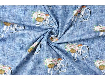 Digitaldruck Blumenfahrrad Blau Baumwolljersey