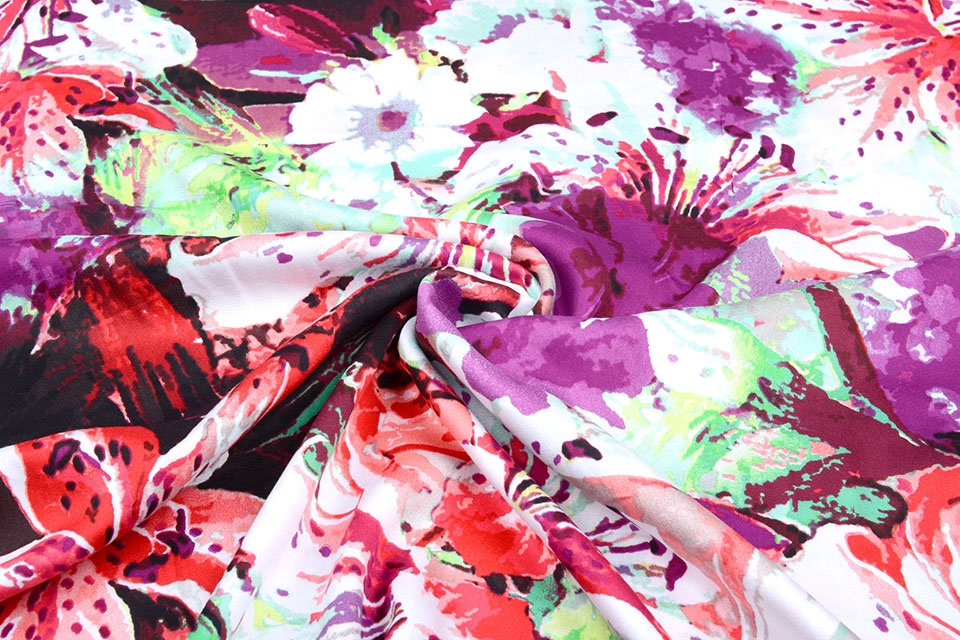 100% Viscose Digital Printed Lily Purple