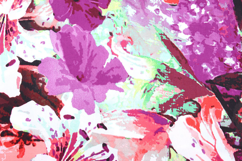 100% Viscose Digital Printed Lily Purple