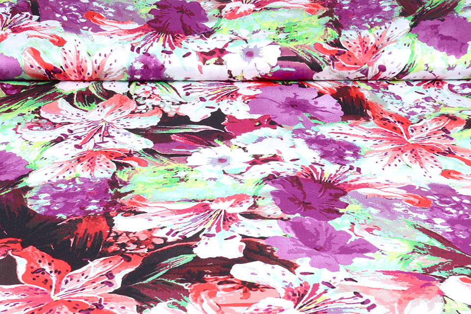 100% Viscose Digital Printed Lily Purple