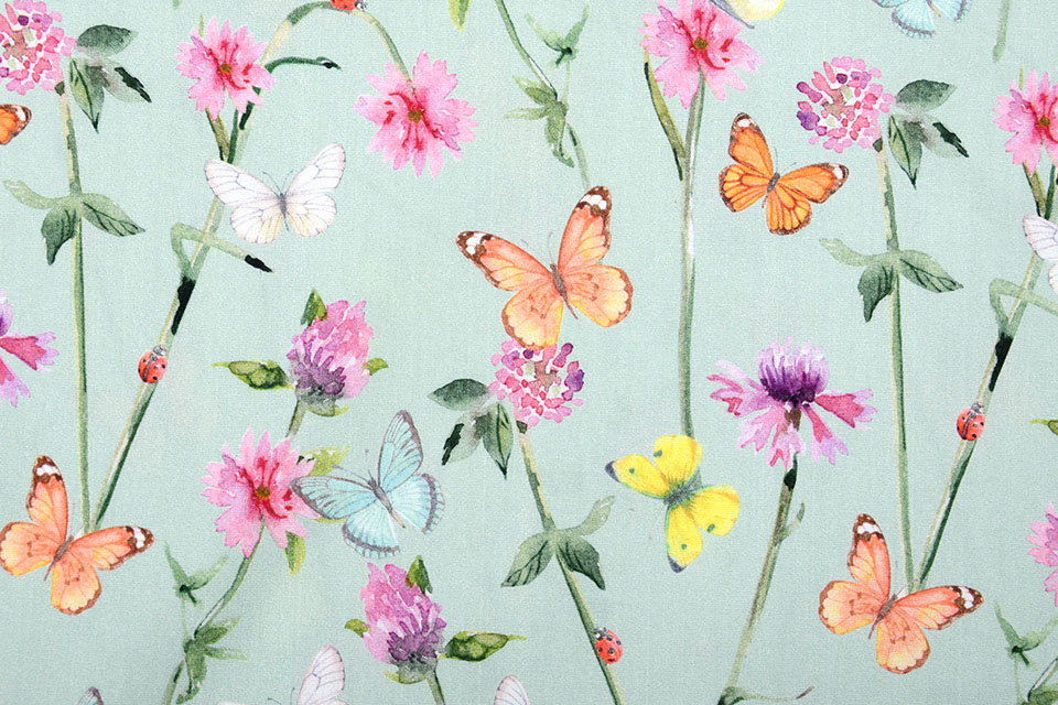 100 Digital Cotton Flowers Butterfly Old Green Yes Fabrics