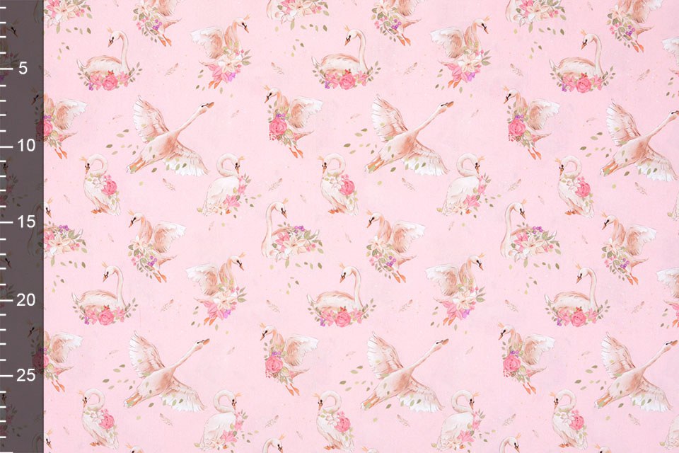 100% Digital Cotton Swans Pink