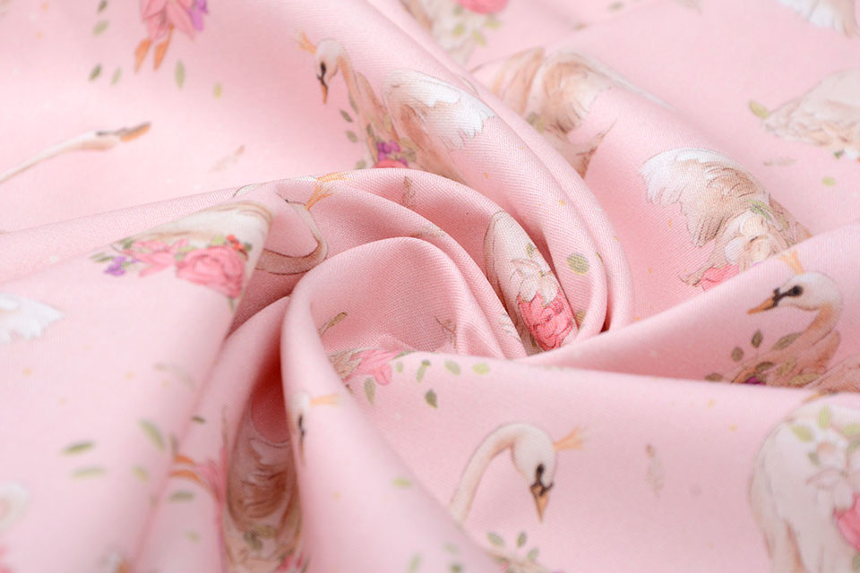 100% Digital Cotton Swans Pink