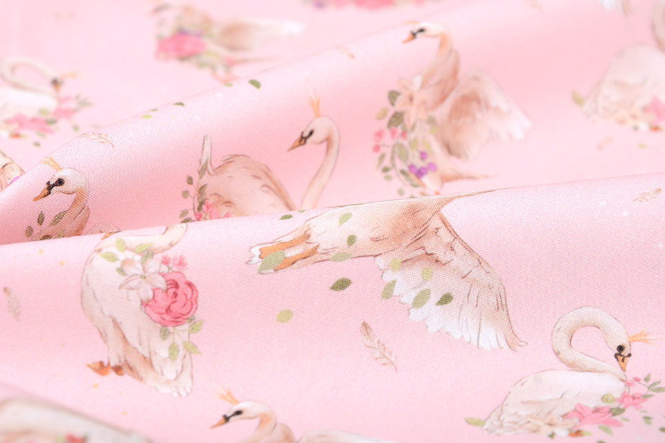100% Digital Cotton Swans Pink