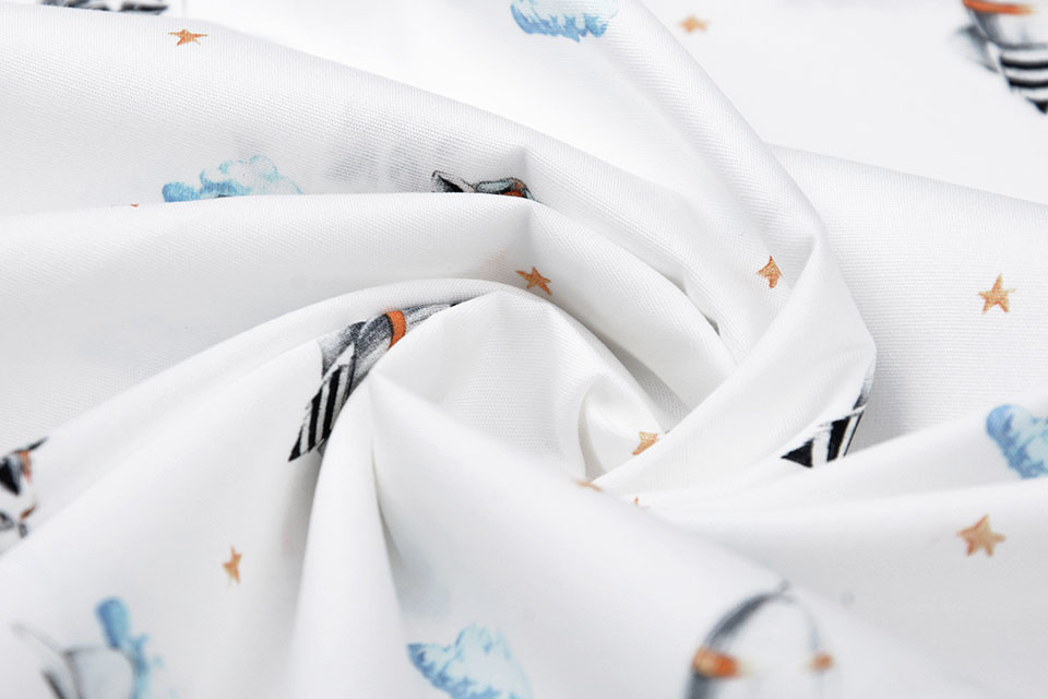 100% Digital Cotton Airplane Rocket Watercolor White