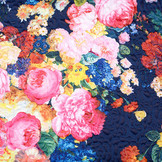 Kapitone Tricot Digitaal Bedrukt Rozen Marine Blauw