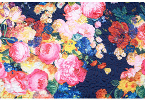 Kapitone Tricot Digital gedruckte Rosen Navy Blau