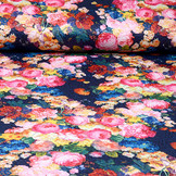 Kapitone Tricot Digitaal Bedrukt Rozen Marine Blauw