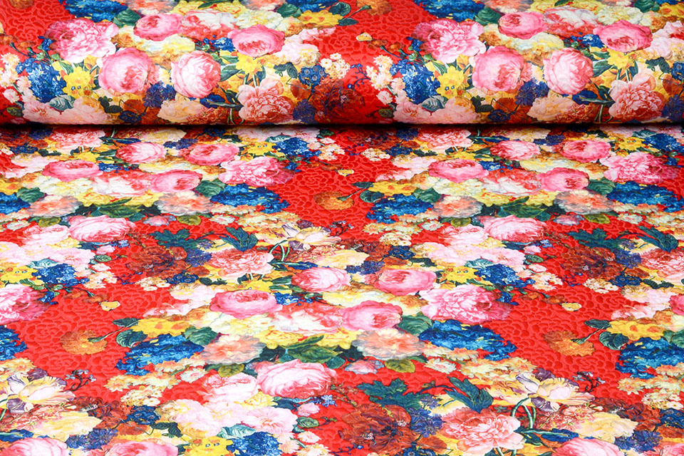 Kapitone Tricot Digital gedruckte Rosen Rot