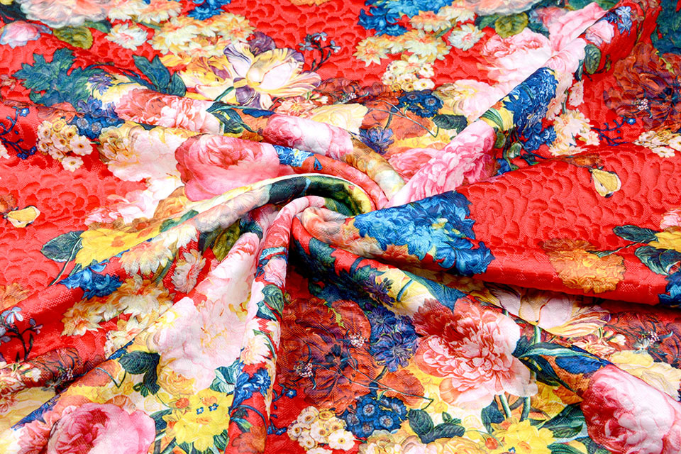 Kapitone Tricot Digital gedruckte Rosen Rot