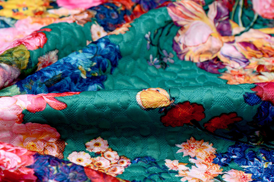 Kapitone Tricot Digitally Printed Roses Sea Green