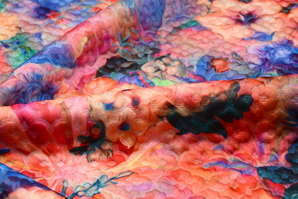 Kapitone Tricot Digitally Printed Flowers Multi Rainbow