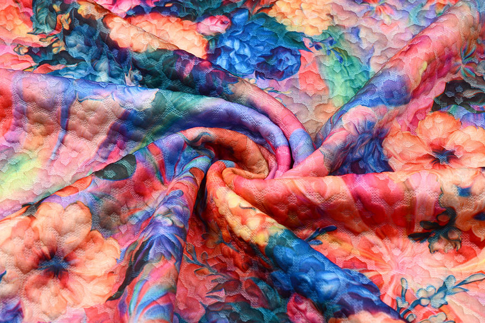 Kapitone Tricot Digitally Printed Flowers Multi Rainbow