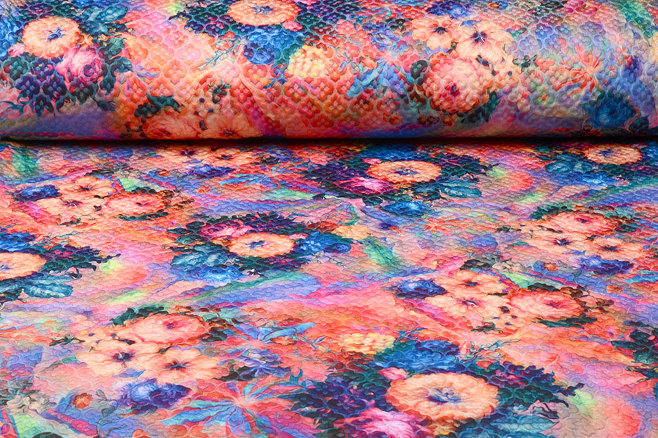 Kapitone Tricot Digitally Printed Flowers Multi Rainbow