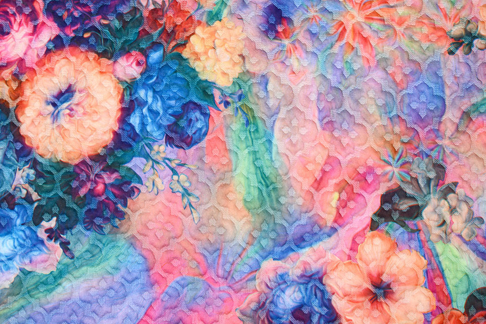 Kapitone Tricot Digitally Printed Flowers Multi Rainbow