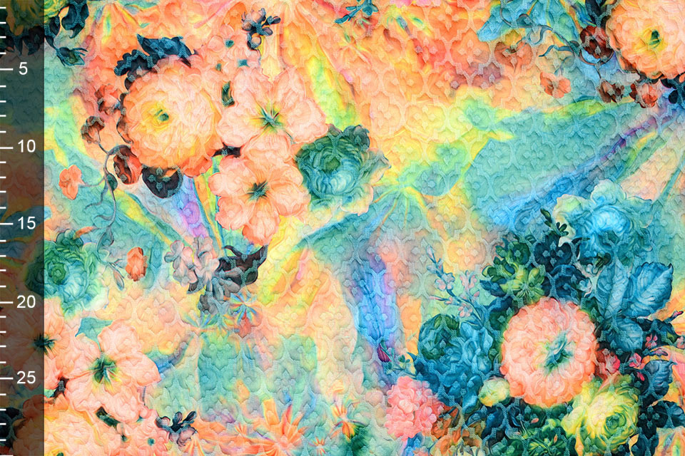 Kapitone Tricot Digitaal Bedrukt Bloemen Groen