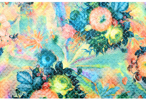 Kapitone Tricot Digitally Printed Flowers Green