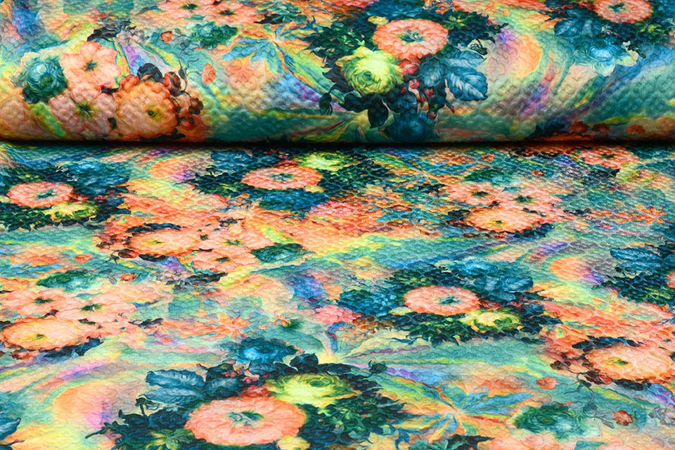 Kapitone Tricot Digitaal Bedrukt Bloemen Groen