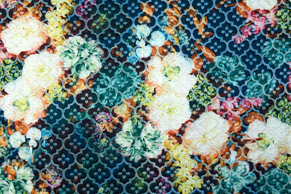Kapitone Tricot Digitally Printed Flowers Blue