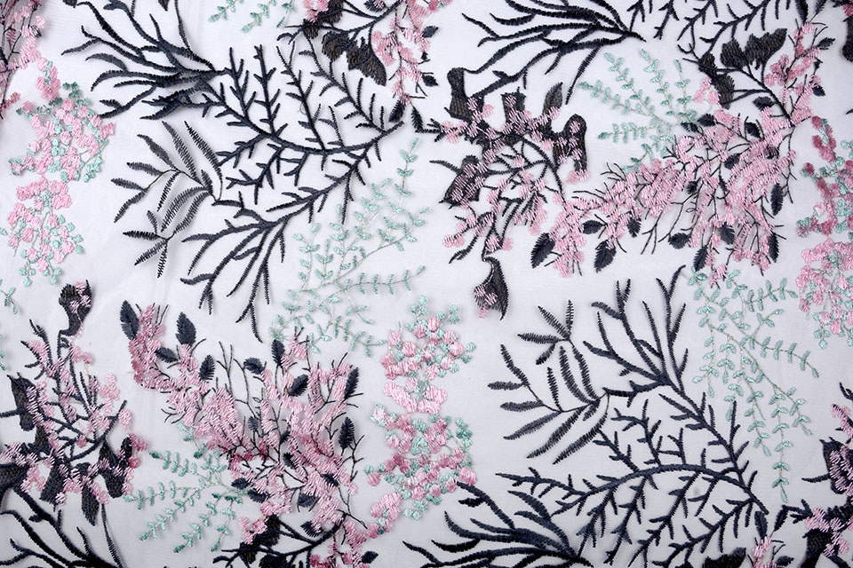 Netz bestickt Flors Grau