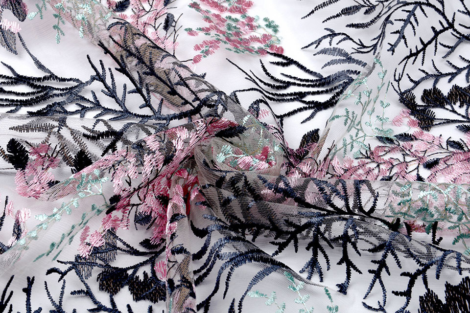 Netz bestickt Flors Grau