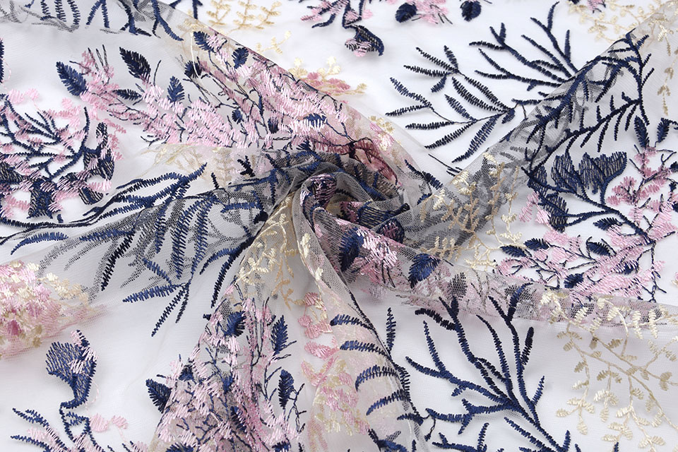Mesh Embroidered Flors Navy Blue