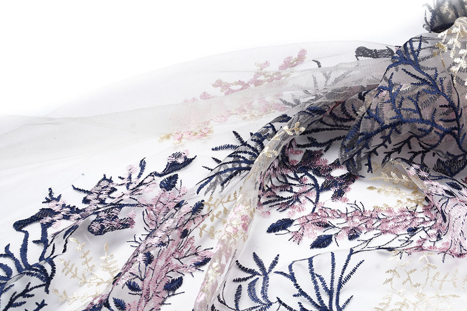 Mesh Embroidered Flors Navy Blue