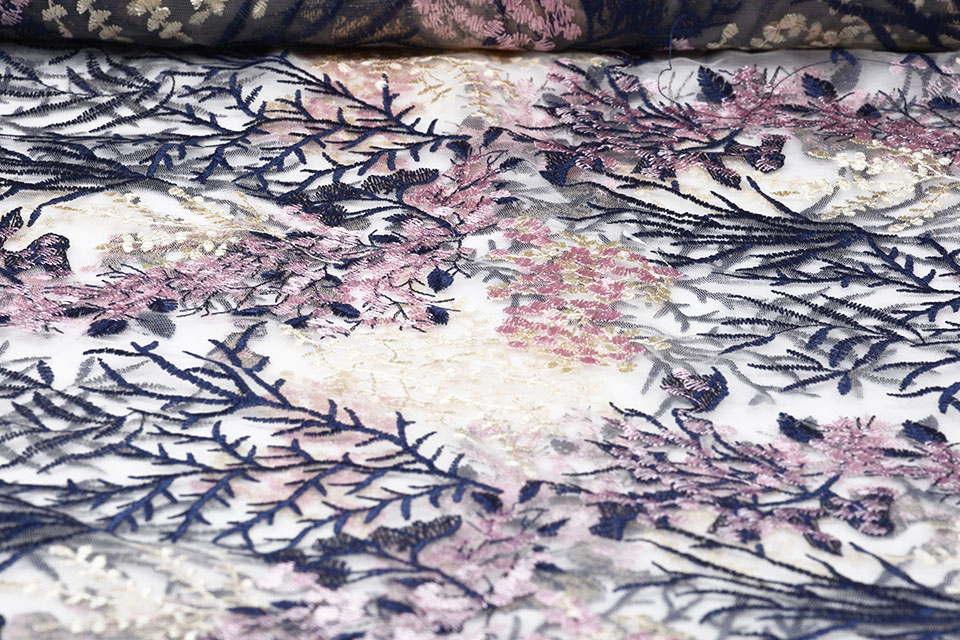 Mesh Embroidered Flors Navy Blue