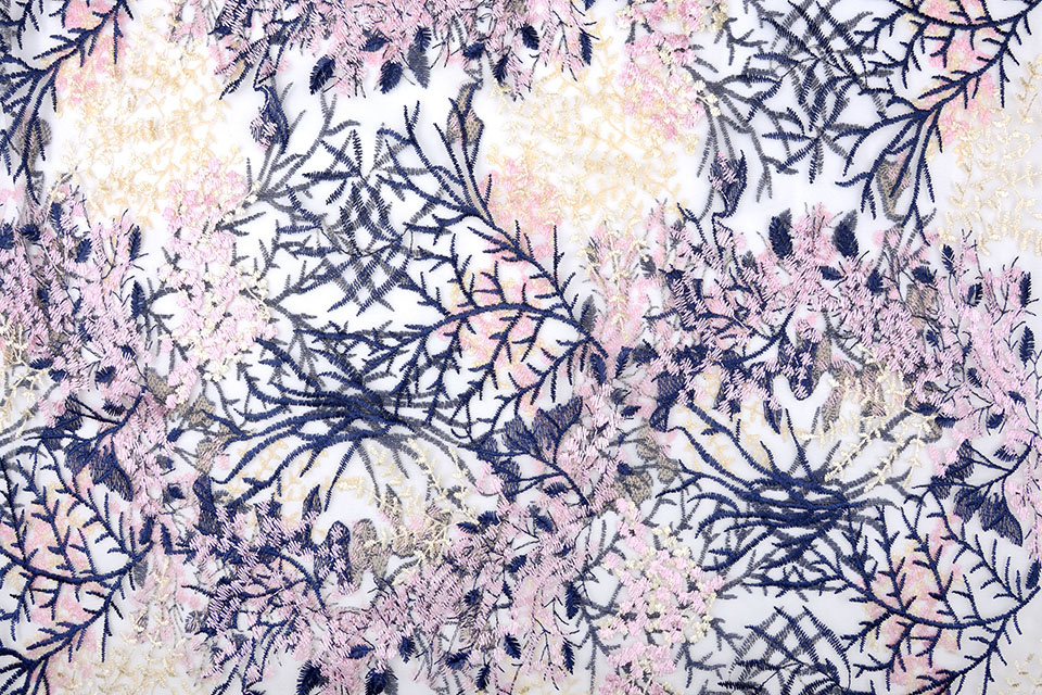 Mesh Embroidered Flors Navy Blue