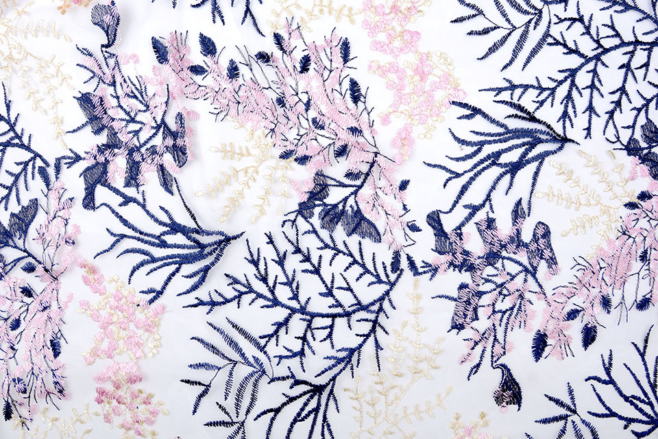 Mesh Embroidered Flors Navy Blue