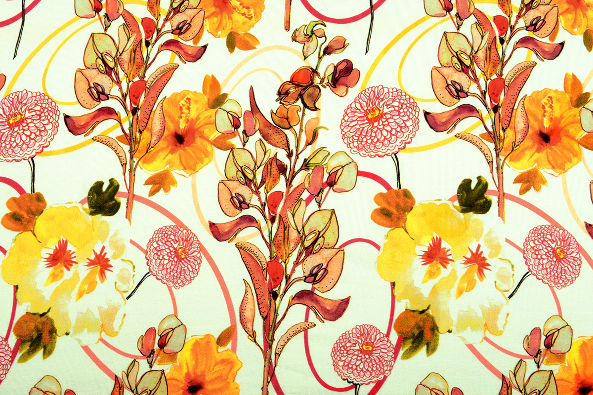 Cotton Jersey Digital Floral Yellow Brique