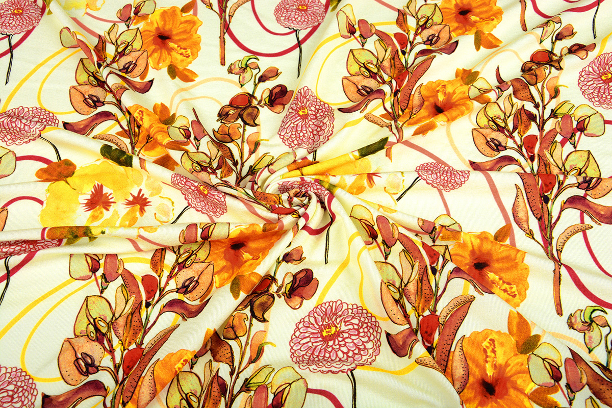Cotton Jersey Digital Floral Yellow Brique