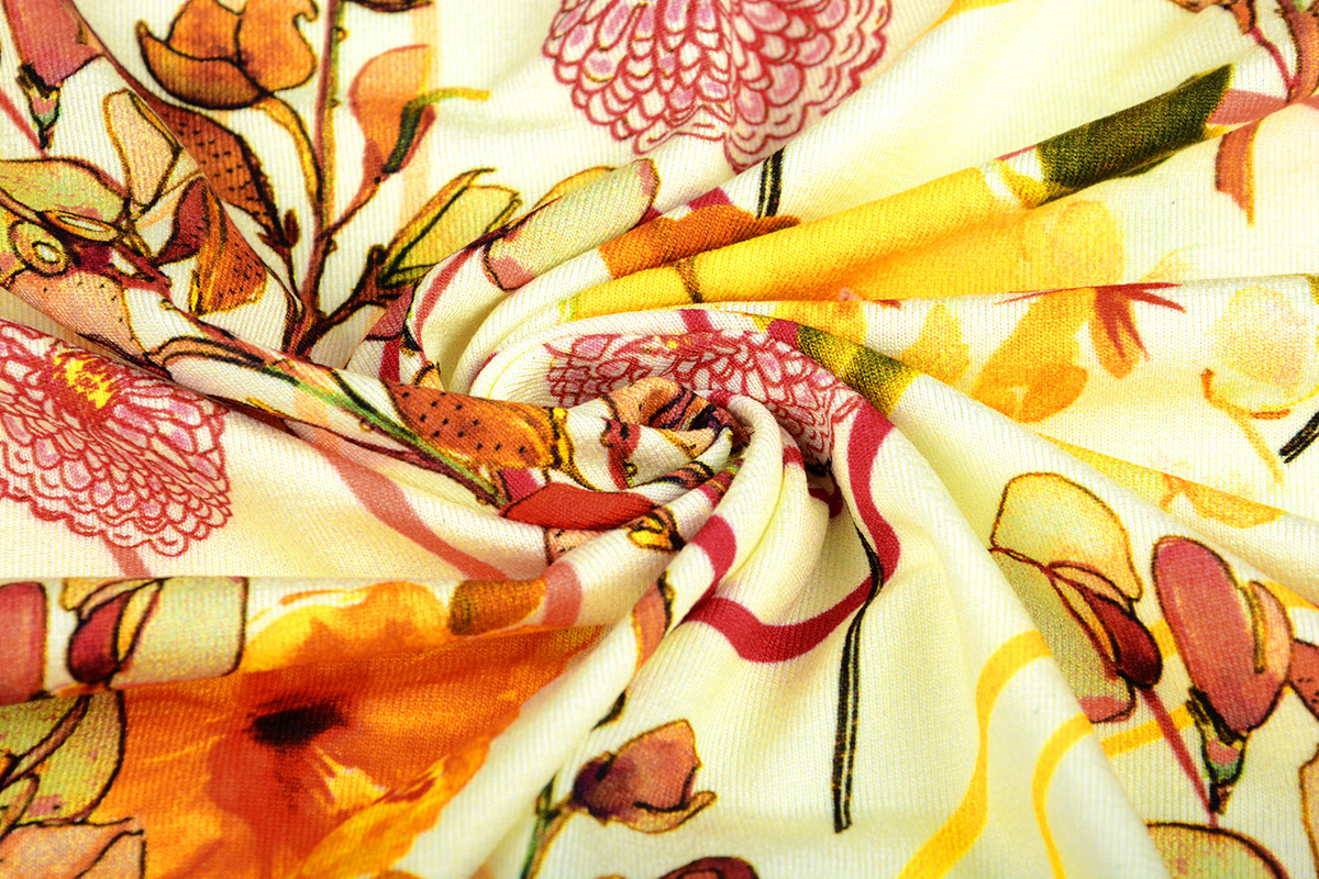 Cotton Jersey Digital Floral Yellow Brique