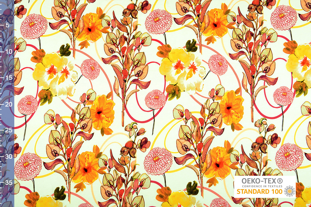 Cotton Jersey Digital Floral Yellow Brique