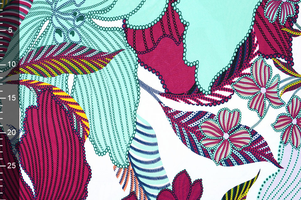 Lycra jersey Simmer Tropical flowers White