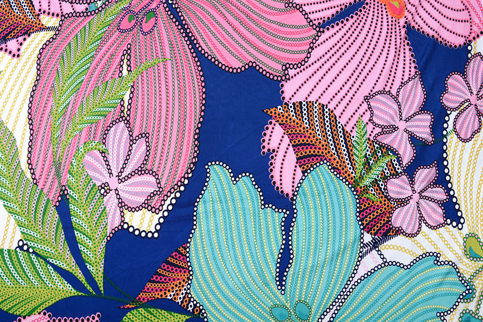 Lycra jersey Simmer Tropical flowers Blue
