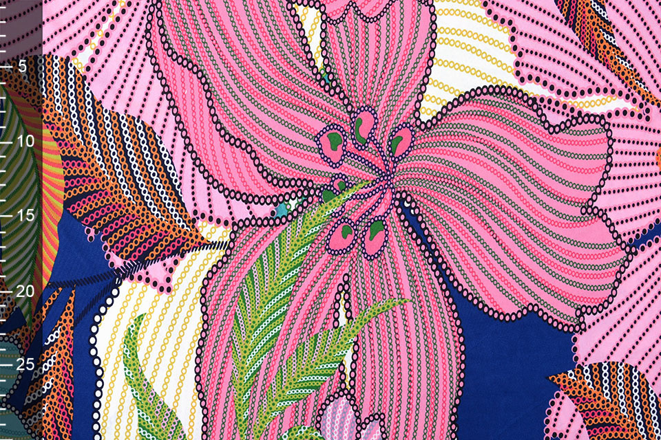 Lycra jersey Simmer Tropical flowers Blue