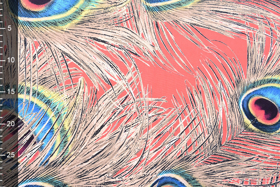 Jersey Lycra Peacock feather Coral