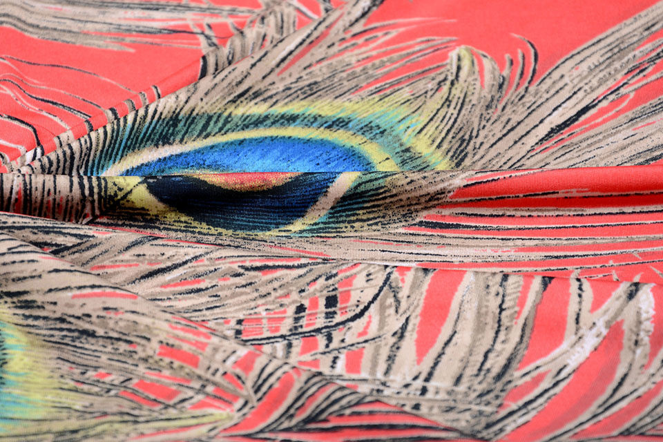 Jersey Lycra Peacock feather Coral