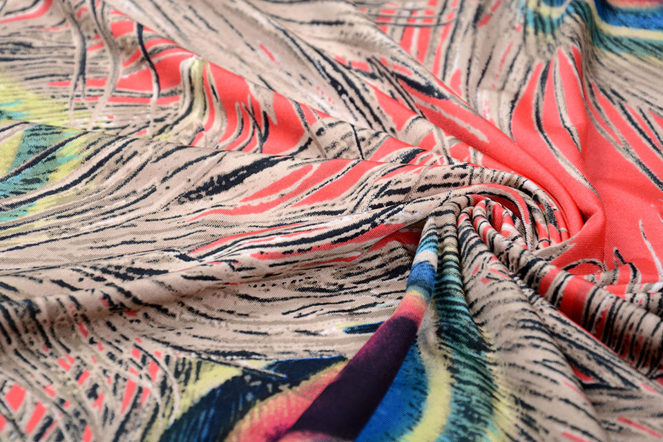 Jersey Lycra Peacock feather Coral