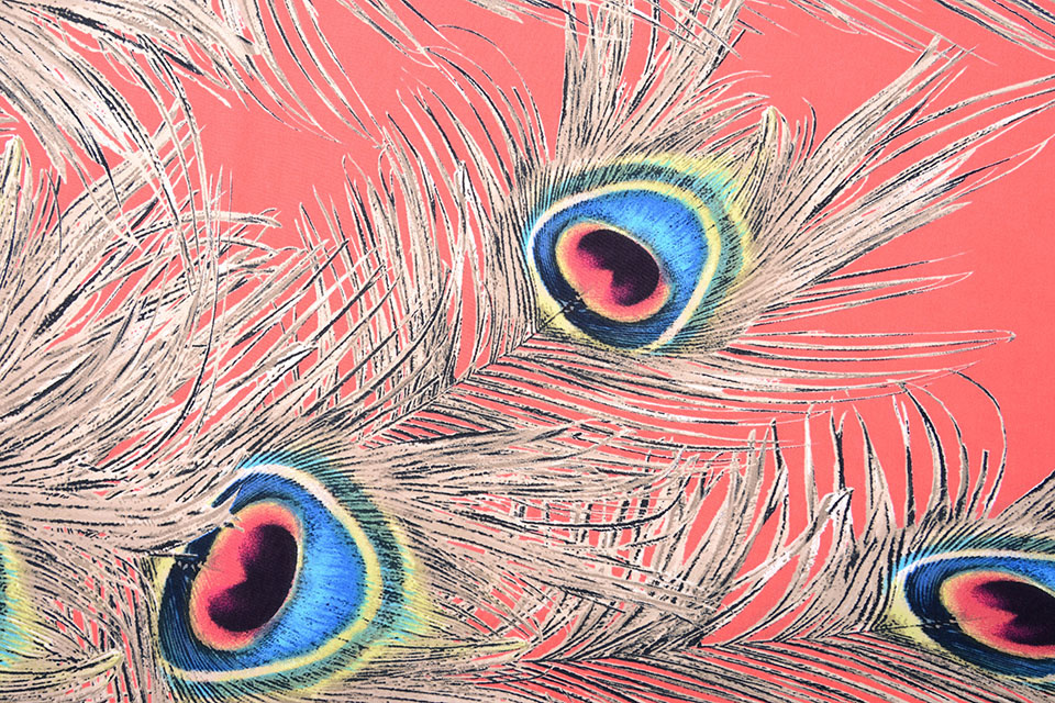 Jersey Lycra Peacock feather Coral